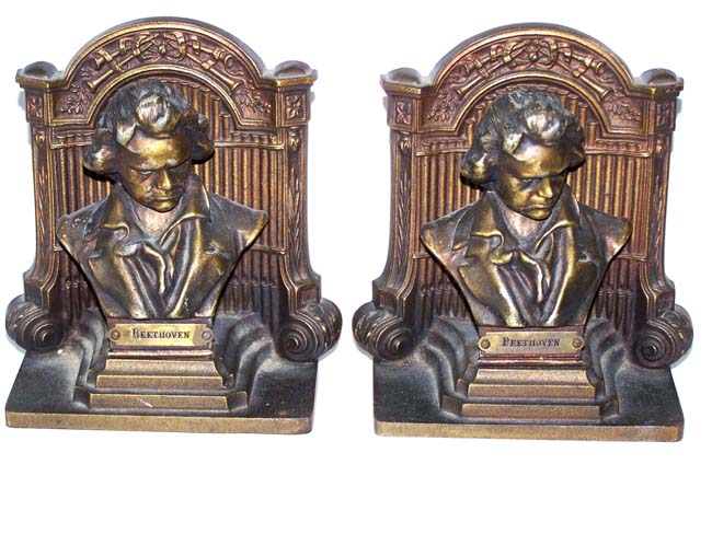 A Pair of Antique Bookends by Bradley & Hubbard circa 1920 depicting BEETHOVEN — image 2